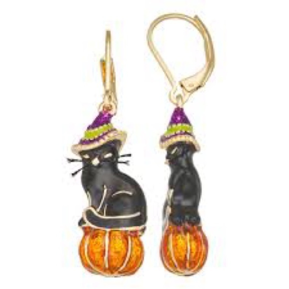 Napier Jewelry - Napier Black Cat Earrings with Orange Pumpkin and Purple Hat